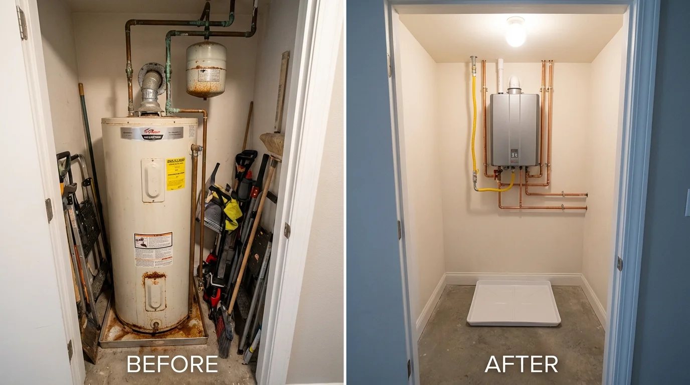 Tank water heater versus wall-mounted tankless unit comparison for Pasadena, TX homeowners
