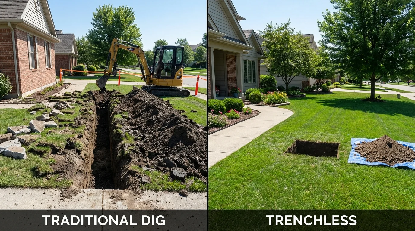 Trenchless sewer repair with minimal yard damage versus traditional excavation in Pasadena, TX